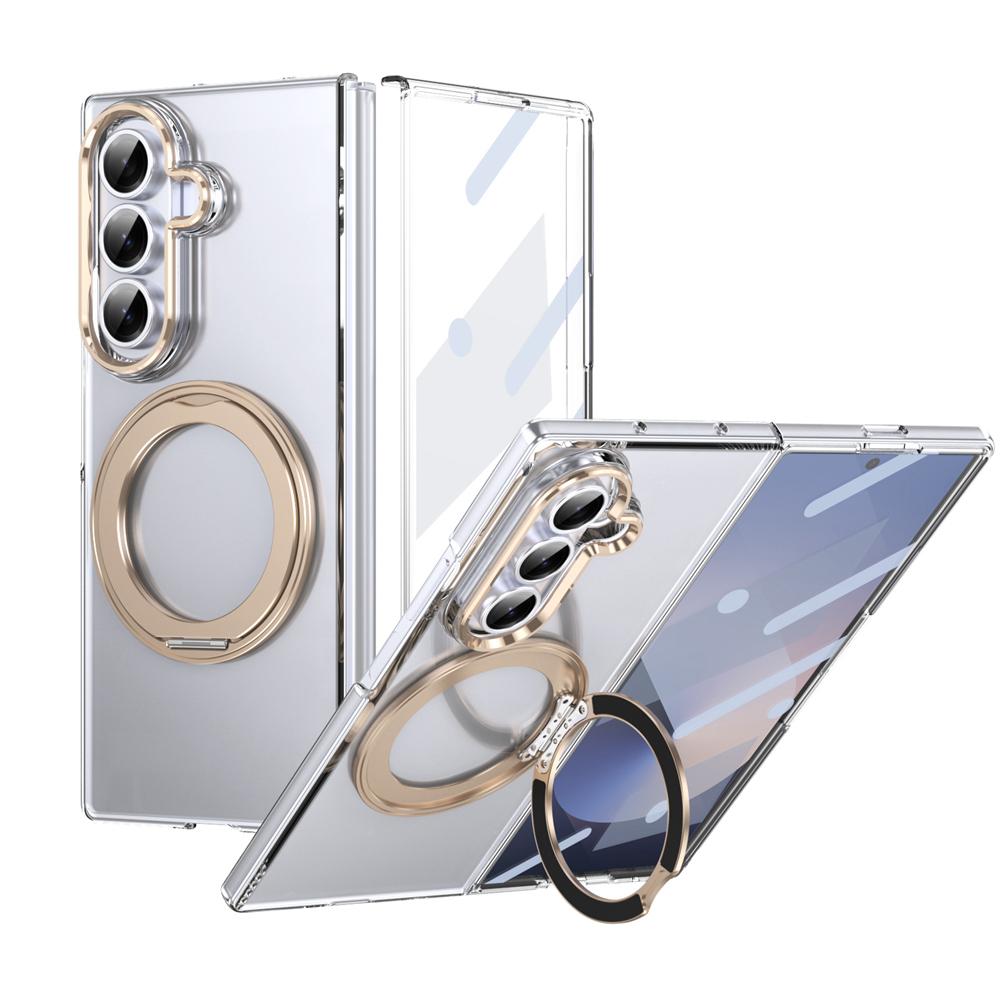 KEYSION 360° Rotating Magnetic Ring Stand Case for Samsung Galaxy Z Fold 7 5G Transparent PC Phone Cover with Screen Protector