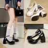 Mary Jane shoes Internet celebrity design sense niche square head high heels 2025 summer new thick heel bag head sandals women's shoes