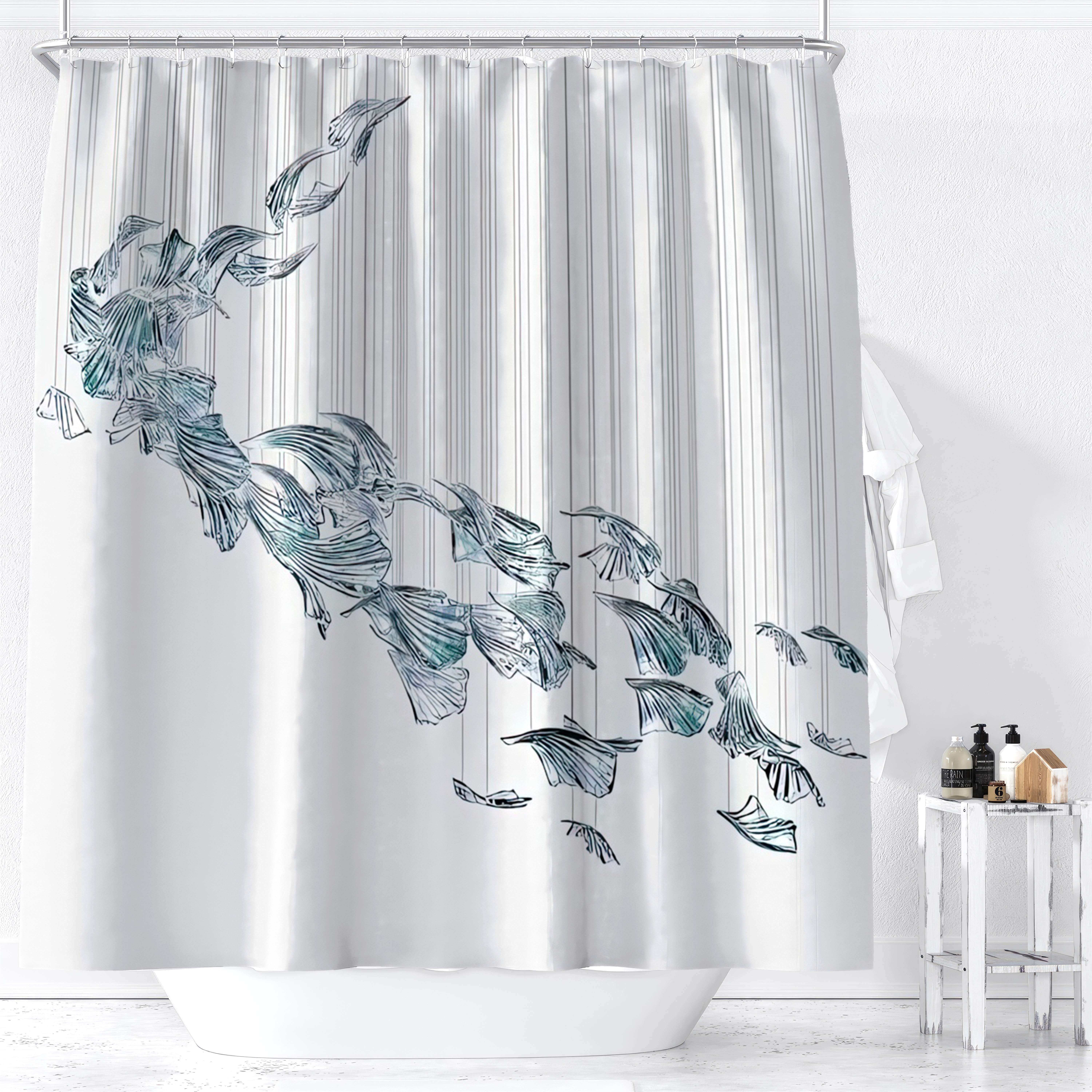 

Modern Minimalist Fish Shower Curtain, Artistic Koi Design, Machine Washable, Includes Hooks, Contemporary Bathroom Decor W90xH180cm