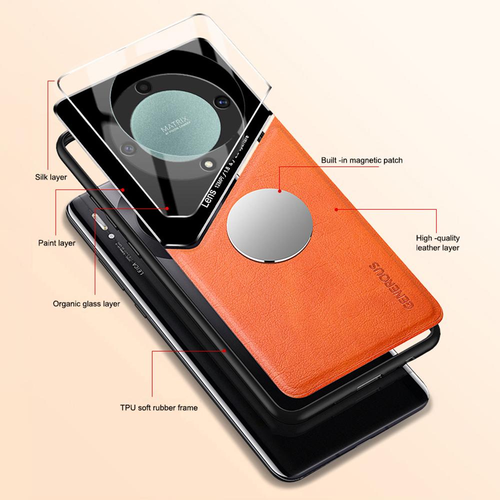 TPU+PC+PU Leather Phone Cover for Honor X9a 5G Slim Phone Case Support Magnetic Car Mount