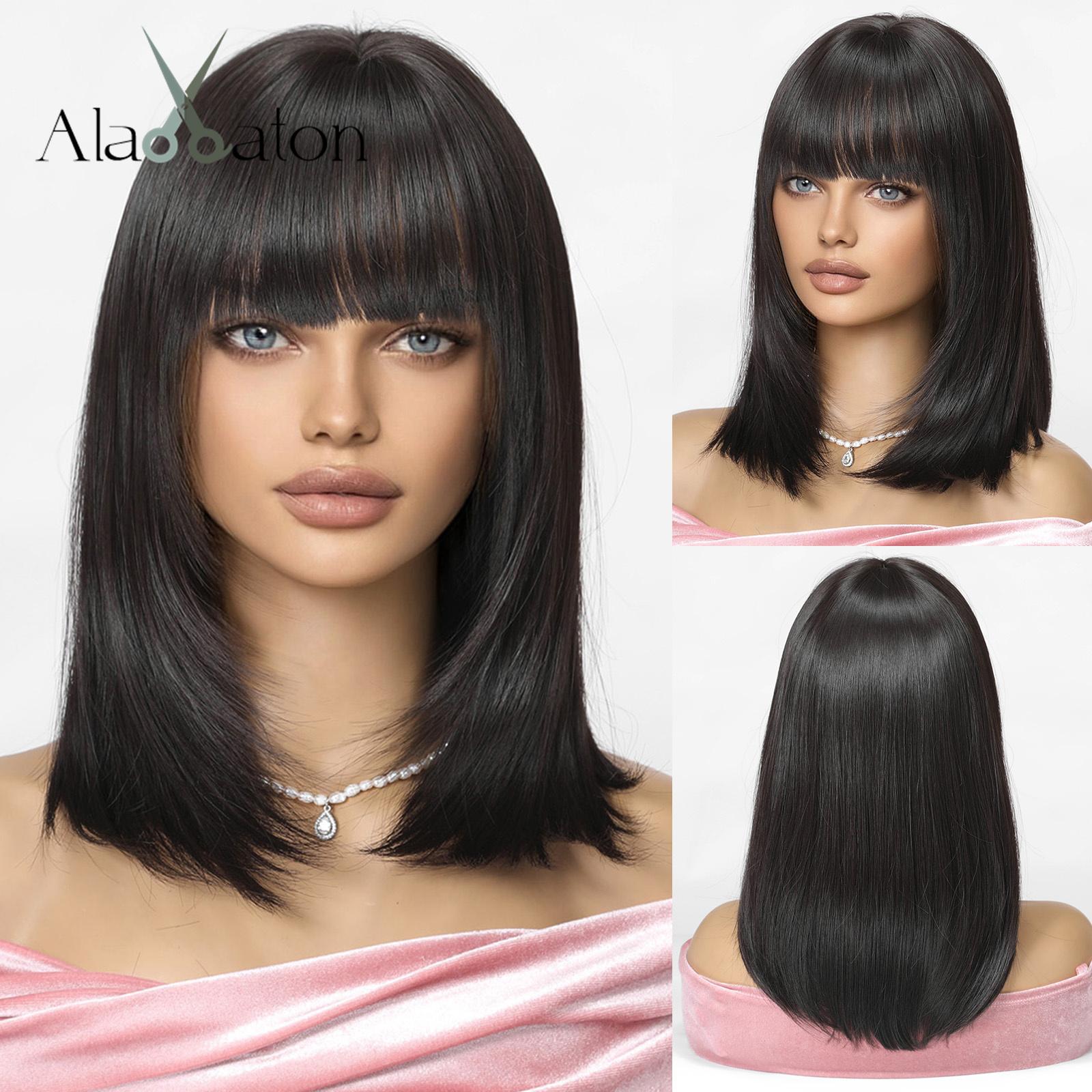 

ALAN EATON Синтетические парики средней длины, прямые, многослойные, омбре, темно-коричневые, светлые, серые, пепельные, полный парик с челкой для женщин