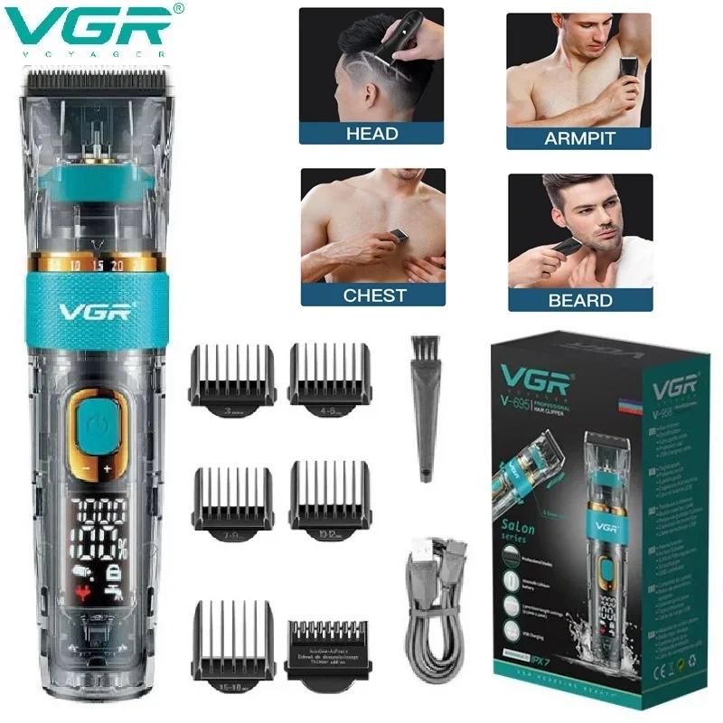 New VGR V-695 Professional Transparent Body Hair Clipper Barber IPX7 Waterproof Hair Cutting Machine Haircut Oil Head Clipper Home Beard Shaver