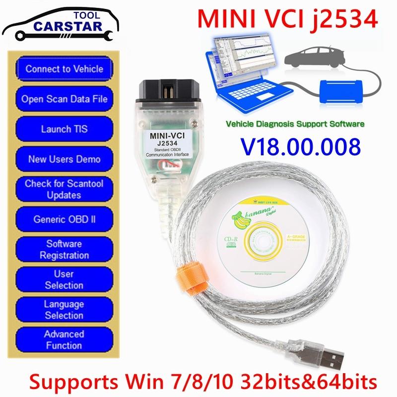 Newest V18.00.008 For Toyota Mini VCI TIS Techstream 18.00.008 OBD2 Car Diagnostic Cable With FTDI FT232RL Full Chip