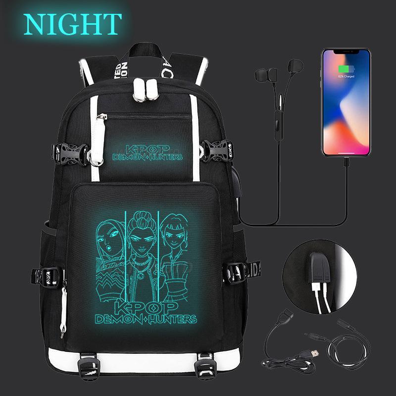 Kpop Demon Hunters Luminous School Bag Multifunctional with USB Backpack Fashion Student Casual Backpack