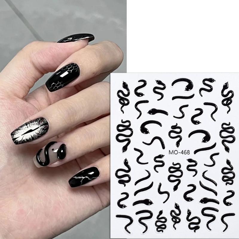 Nails Art Stickers Snake Nail Sticker Black Snake Nail Decals Self-Adhesive Nail Sticker Nail Art Decorations