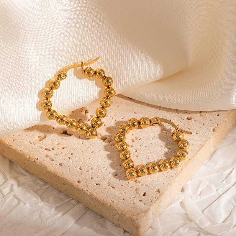 Gold-Plated Gradient Bead Hoop Earrings for Women - Niche Fashion Design