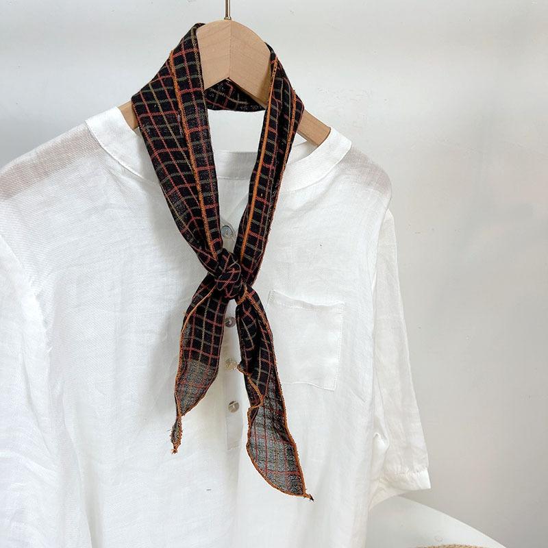Clearance Welfare Retro Linen Square Scarf Literary And Versatile Women'S Summer Neck Protection Cotton And Linen Small Silk Scarf Scarf Printed Model