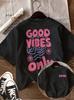 Good Vibes Only Bubble Letter Unisex Short Sleeve Crew Neck Tshirt For Spring Summer Daily Casual Street Walking Outfit