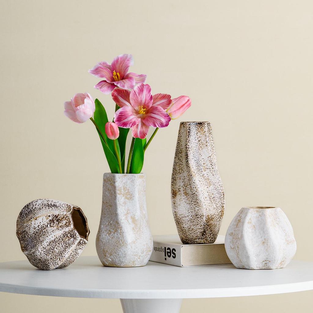 Shu Men Wabi-Sabi Stil Keramikkrug: Retro-Musterung, verwitterte Textur, Trockenblumen-Vase für Wohnzimmer- oder Esstisch-Dekoration