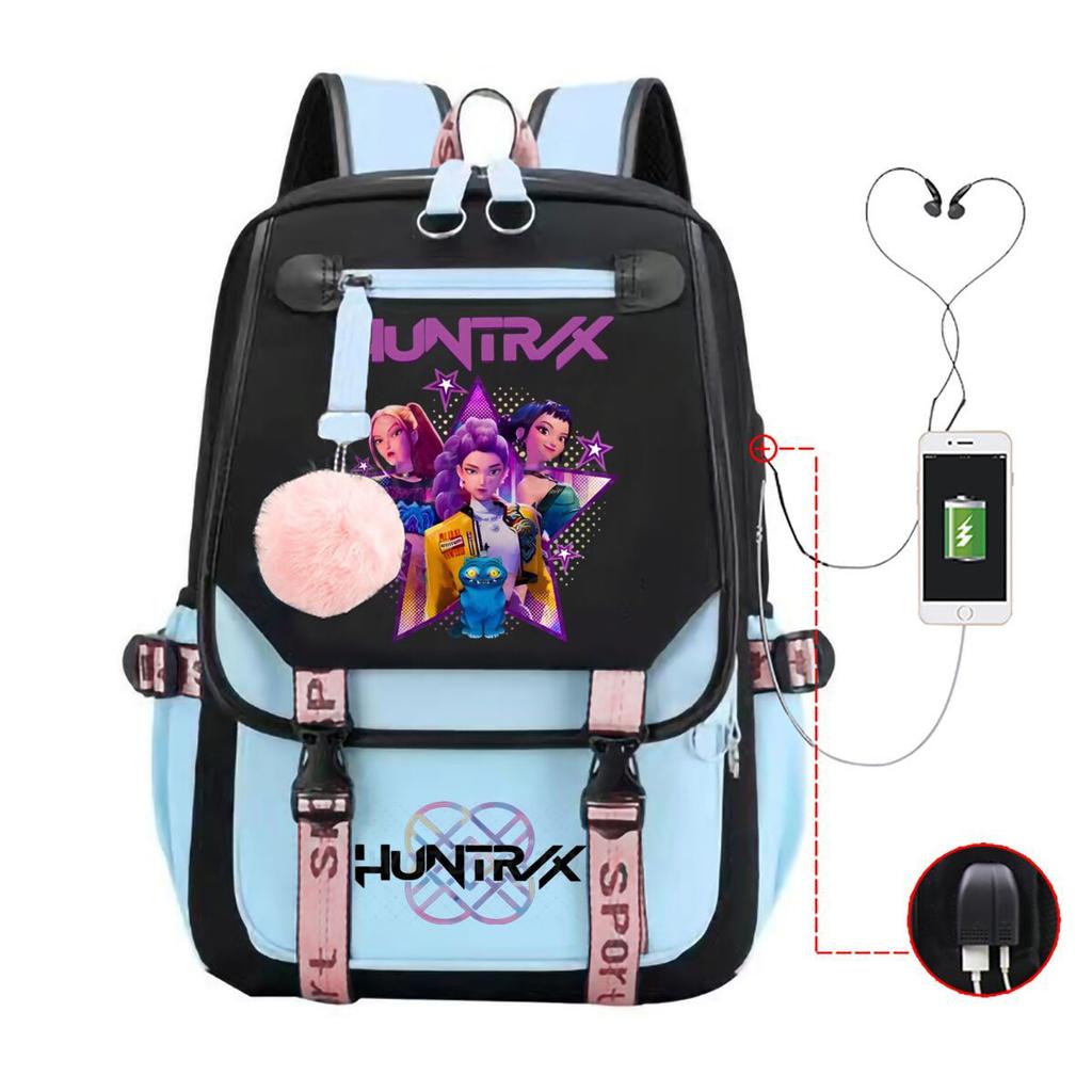 Animation Cartoon Printing Contrasting Color Neutral Usb Backpack Large Capacity Korean Version Of Student Schoolbag