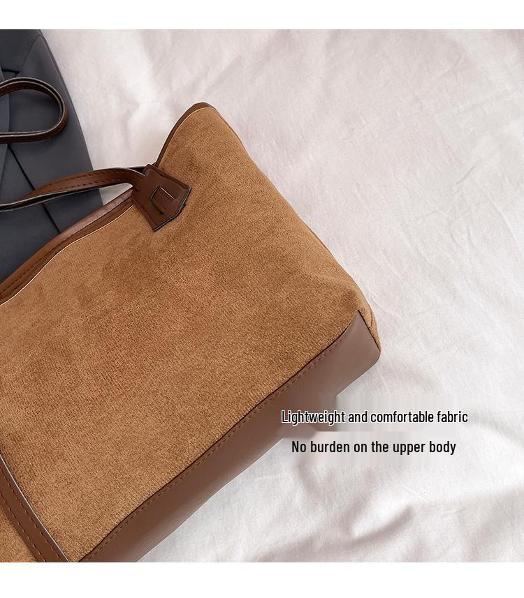 Geantă Tote din Suedă în Stil Coreean: Retro European & American, Capacitate Mare, Geantă de Umăr Casual pentru Navetă