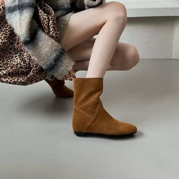 Short Boots Women's Matte Cowboy Boots Knight Boots Sleeve 2025 British Suede French Retro New Inner Height Increase