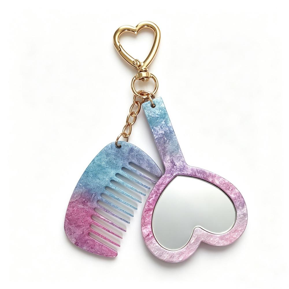 Acetate Material Grooming Keyring Heart Shaped Mirror Bag Hanging Charm Daily Carry Use