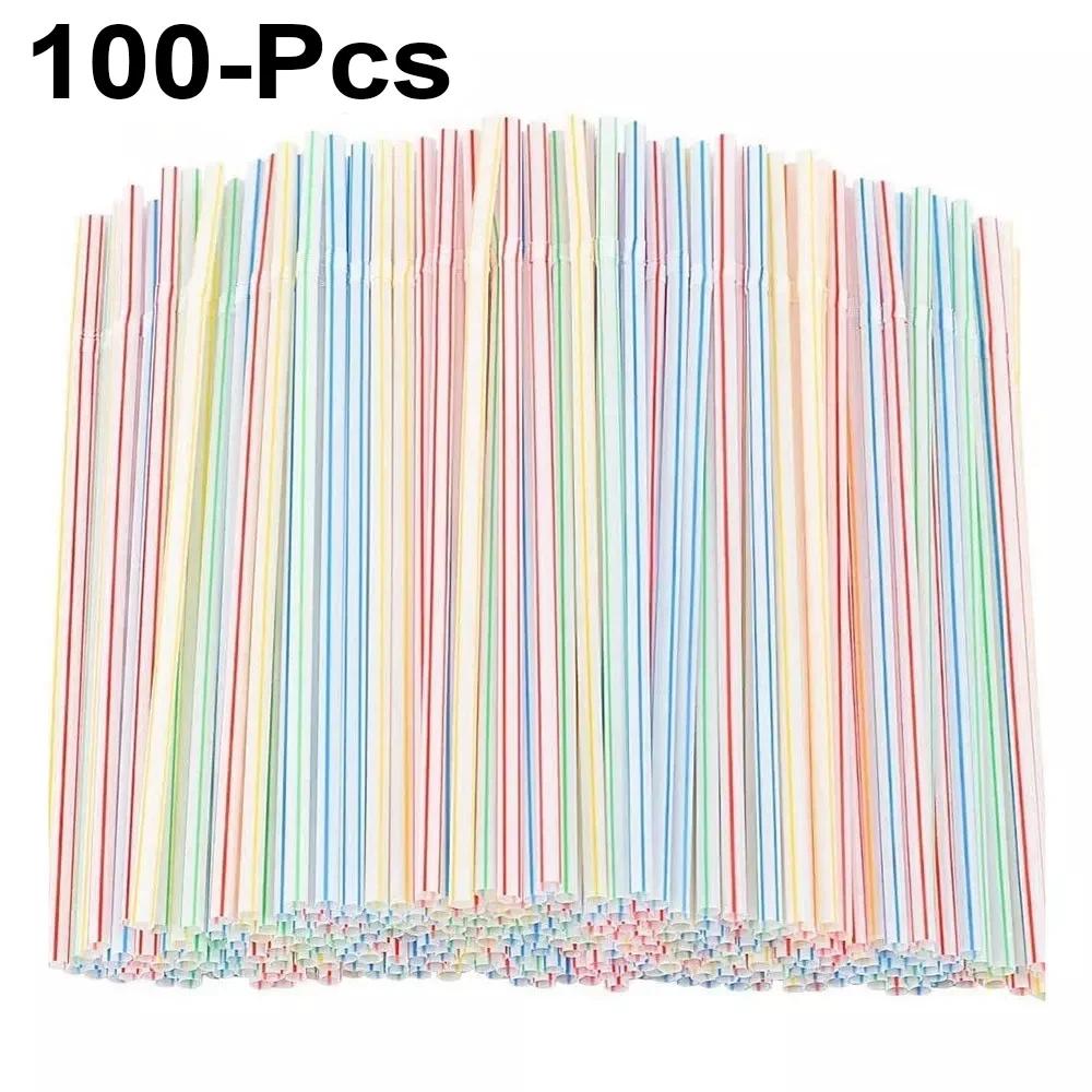100Pcs Fluorescent Plastic Bendable Drinking Straws Disposable Beverage Straws Wedding Decor Kitchen Beverage Party Supplies