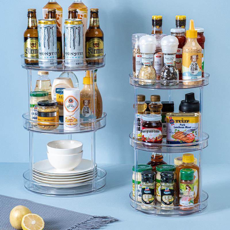 Multifunctional Rotating Storage Rack for Kitchen, Spice, Fruit, Cosmetics - Single, Double, or Triple Layer Tray