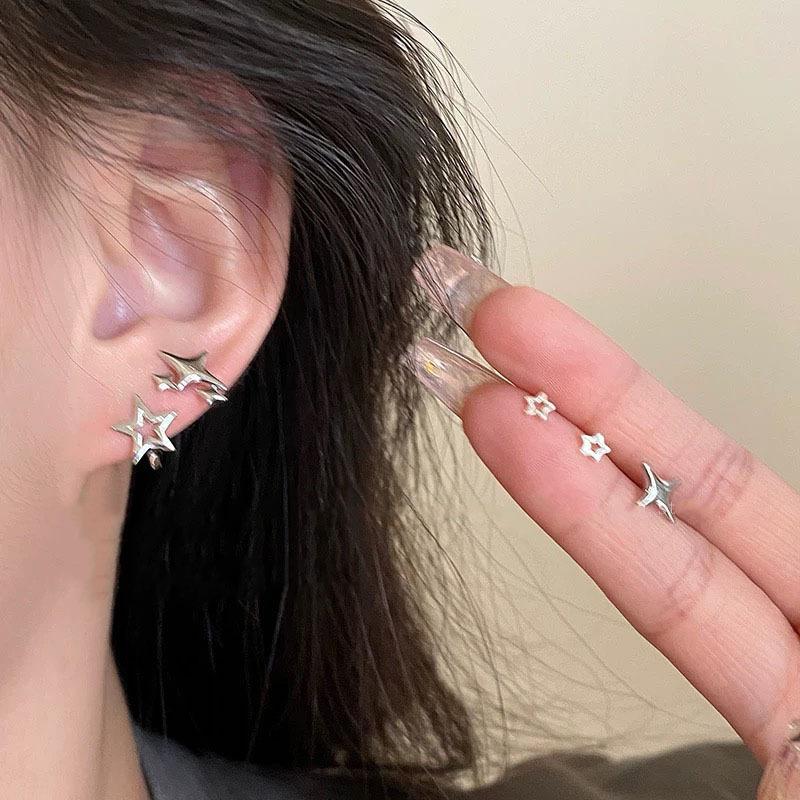 Y2K Stijl Holle Vijfhoekige Stud Oorbellen voor Vrouwen Personaliseer Sterrenbeeld Ronde Oor Gesp Metalen Accessoires Mode Sieraden