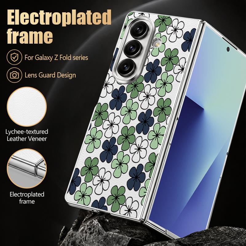 Vintage Clover Floral Case For Samsung Z Fold 8 Ultra 7 6 5 Luxury Plating Leather Skin Hard Phone Cover For Galaxy Z Fold8 Fold7 Fold6