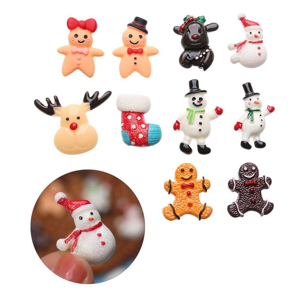 

10PCS Phone Decor Cabochon Hair Clips Resin Accessories Snowman Christmas Ornament Santa Clause 8