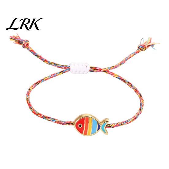 Matching Couples Jewelry Colorful Small Fish Handmade Braided Bracelet, Boho Cute Woven Gift for Best Friends String Adjustable Summer Beach Wristband