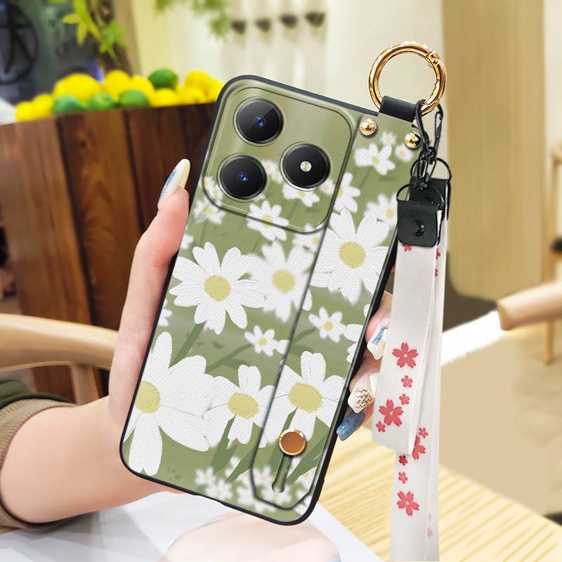 Soft Case Back Cover Phone Case For Realme C63 4G/C61 4G Wrist Strap Lanyard Protective Wristband Oil Painting Anti-dust
