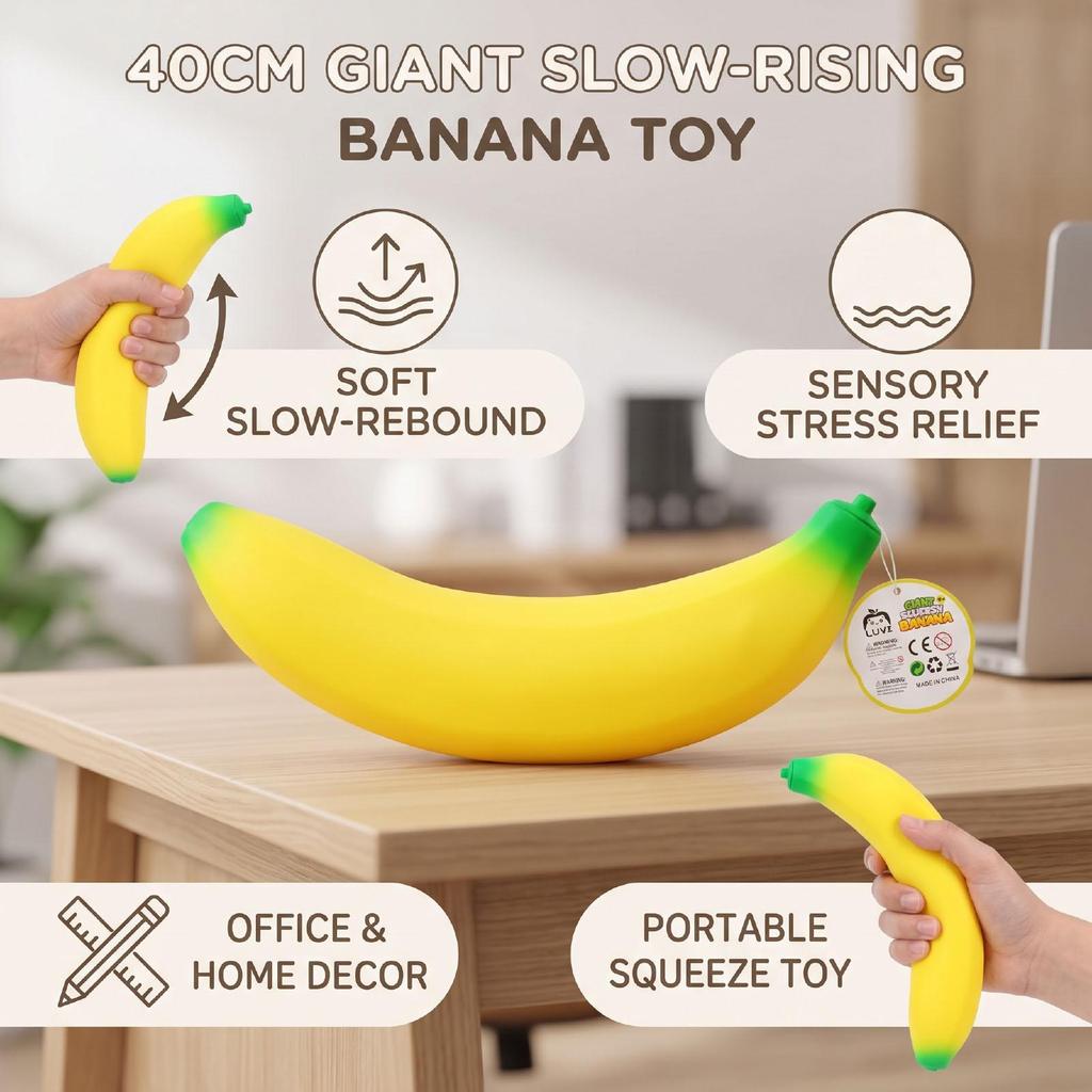 40cm Big Banana Slow Rising Toy Simulation Banana Soft Plush Stress Reliever for Adults Party Decor