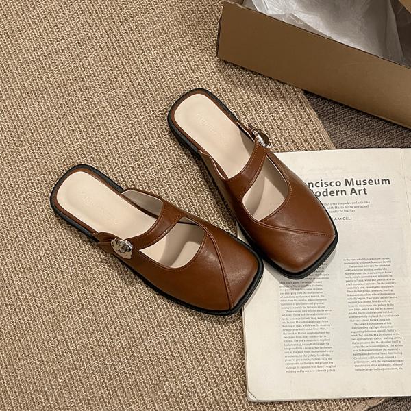 Fashion Slippers Casual Cover Toe Women's Shoes With Platform Pantofle Slides Luxury 2025 Square Mary Janes Square Toe Slippers Casual F
