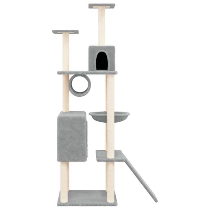 171700 vidaXL Cat Tree with Sisal Scratching Posts Light Grey 168 Cm