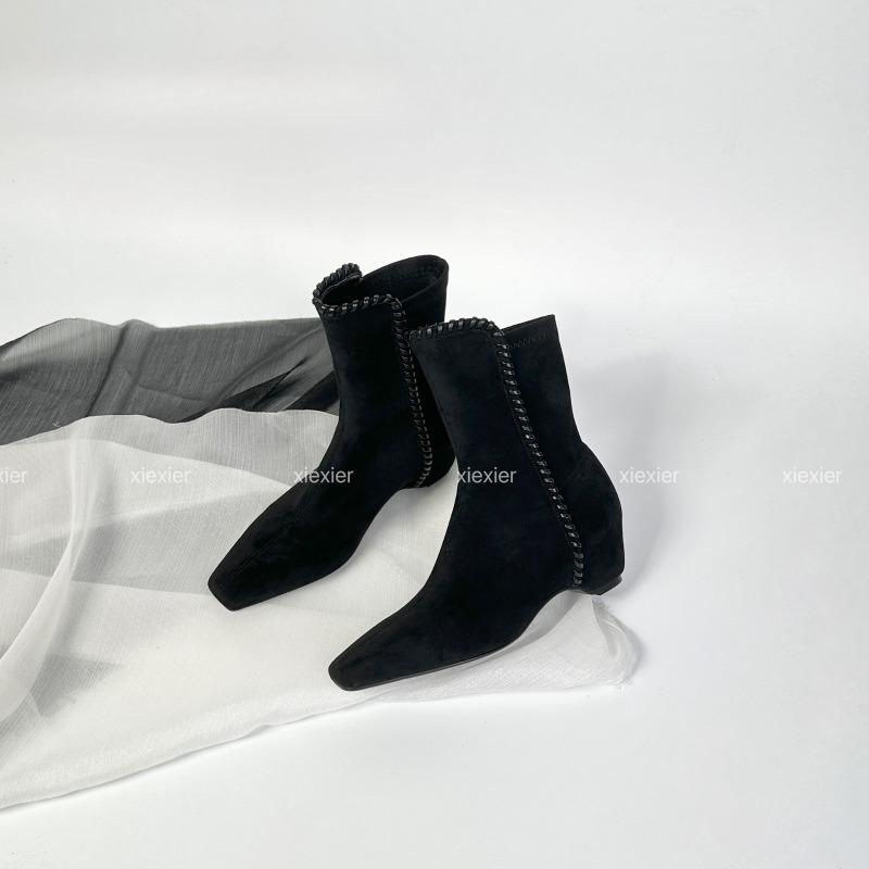 

Женские ботильоны с квадратным носком из замши на низком каблуке, модные туфли для платья, женские короткие ботинки 2025 зима, дизайнерские новые ботильоны 34 чёрный