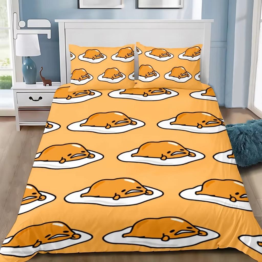 Funny Lazy Egg Duvet Cover Pillowcase,G-Gudetama Bedding Set Adult Boy Girl Bedroom Decoration Single Double Large Size