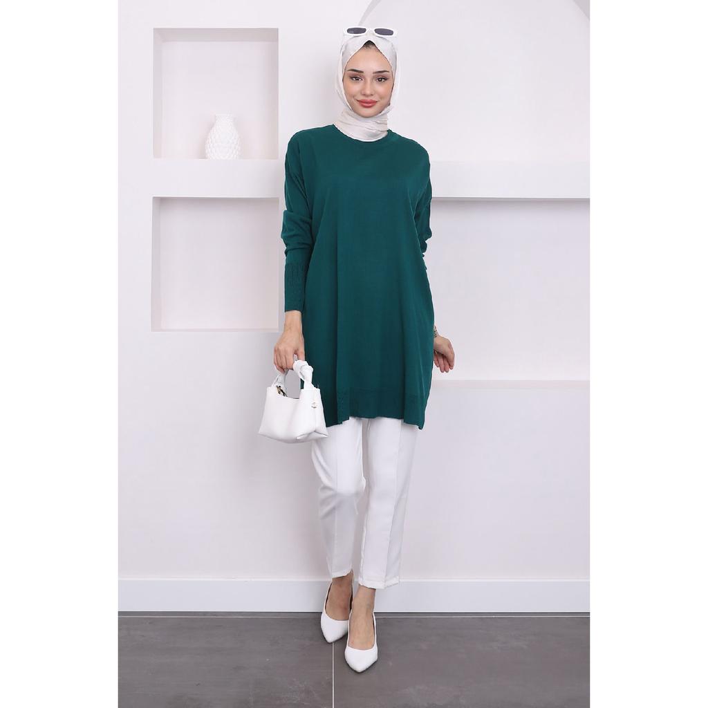 Dark Fuchsia Crew Neck Thin Mercerized Loose Knitwear Tunic