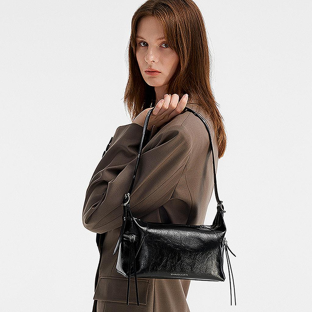 Charles & Keith Soft Zipper Underarm Bag Motorcycle Bag PU Shoulder Bag Medium Women bags Multiple-Colors CK2-40782413