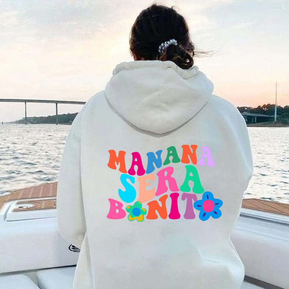 Manana Sera Bonito Letter Print Wpmen Hoodies Plus Size