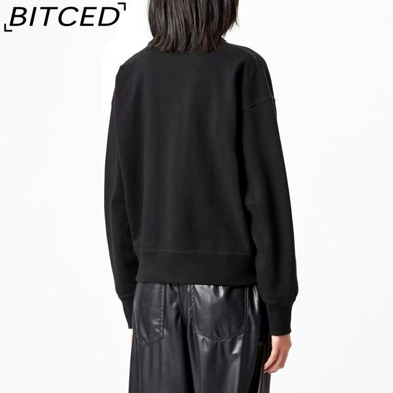 BITCED Damen Herbst/Winter Glitzer-Print Halbhoher Kragen Baumwolle Stehkragen Sweatshirt