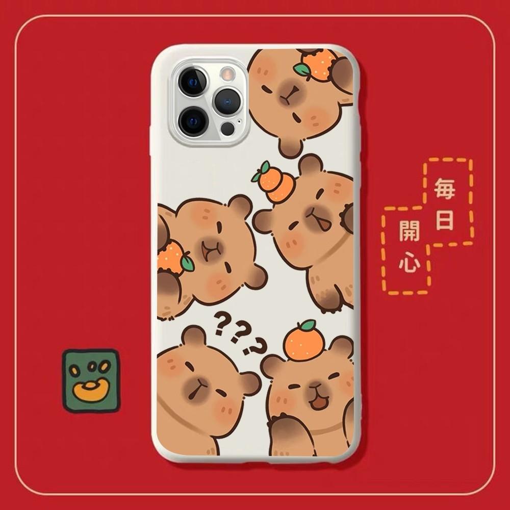 Cartoon Capybara Phone Case for iPhone 14 11 12 13 Mini Pro Xs Max 8 7 6 6S Plus X XR Solid Candy Color Case