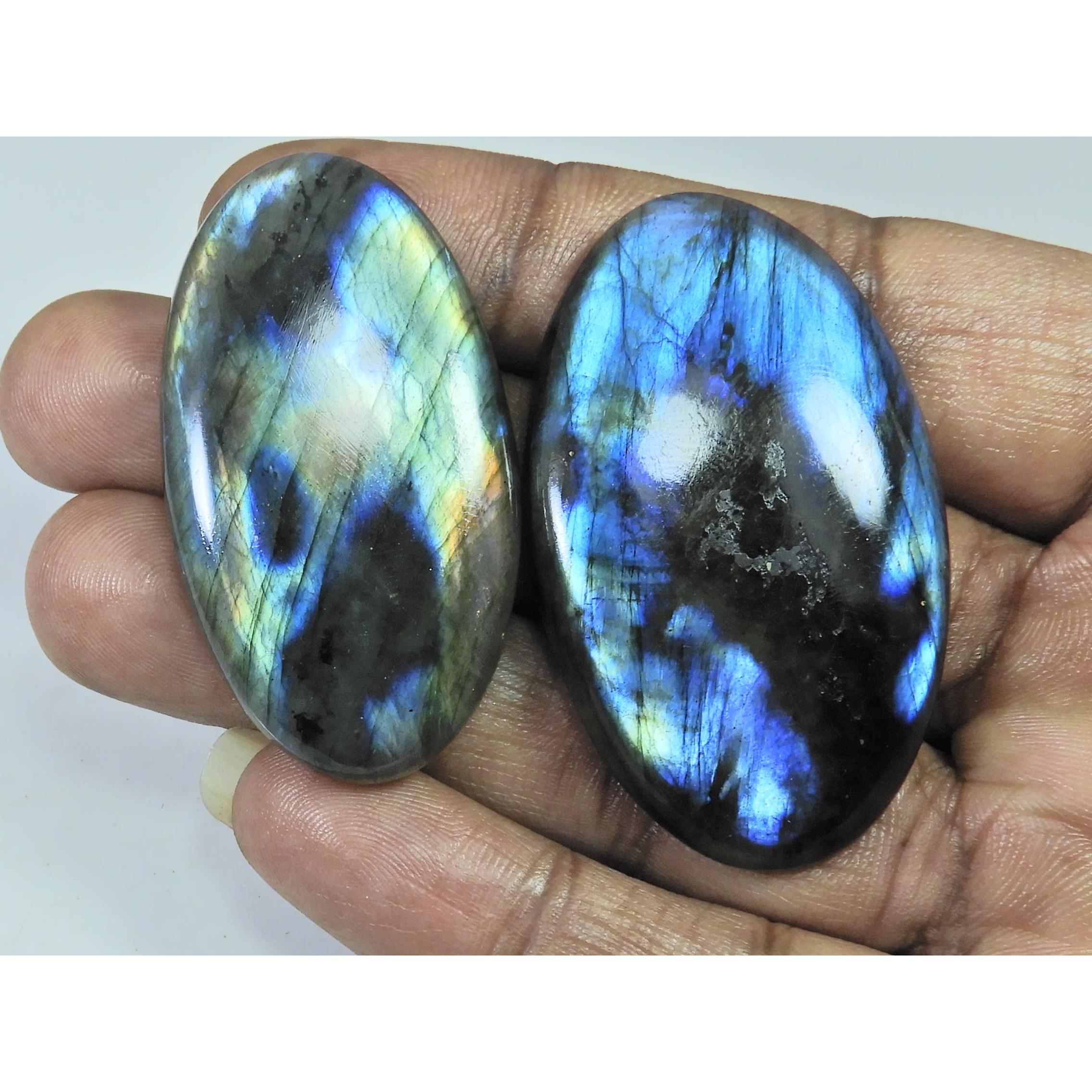 

47-50 MM Natural Labradorite Multi Oval Cabochon Loose Gemstone 2 Pcs Lot D-195
