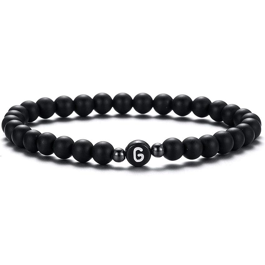 6 mm Armband aus natürlichem, mattiertem Achat für Damen und Herren, handgefertigtes Perlenarmband mit Buchstaben, modisches Design mit 26 Buchstaben, Partnerschmuck