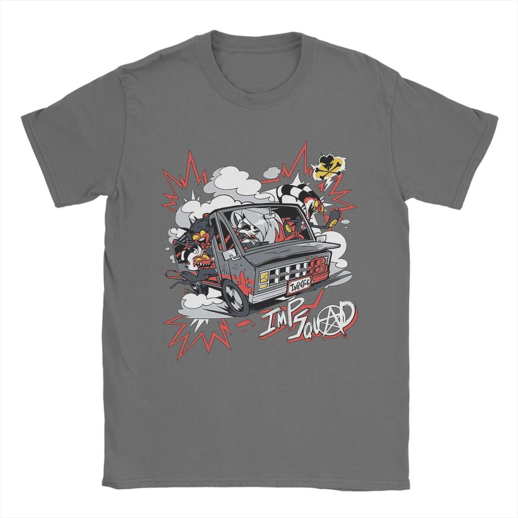 Men's T-Shirt I.M.P Squad Hazbins Hotels Vintage Pure Cotton Tees Short Sleeve  T Shirts Crew Neck Clothing Adult