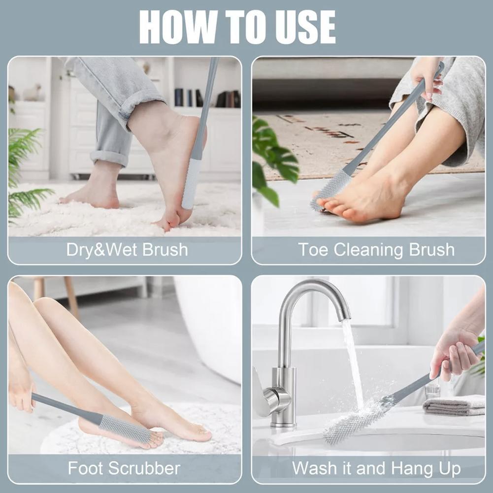 Toe Cleaning Brush Foot Scrubber in Shower with Long Handle Silicone Gap Brush Between Toes Cleaner Scrub for Seniors Elderly