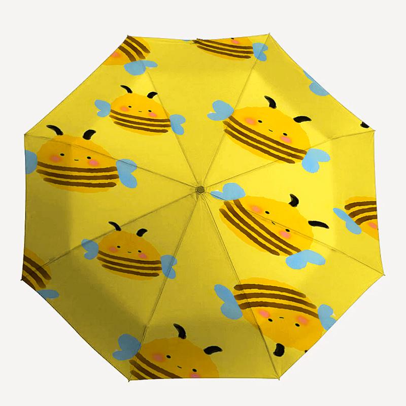 

Cute Bee Print Automatic Opening/Closing Umbrella with Foldable Design,Iron Frame,Outdoor Use,Festival Gift,Suitable for Fans,Travel,D