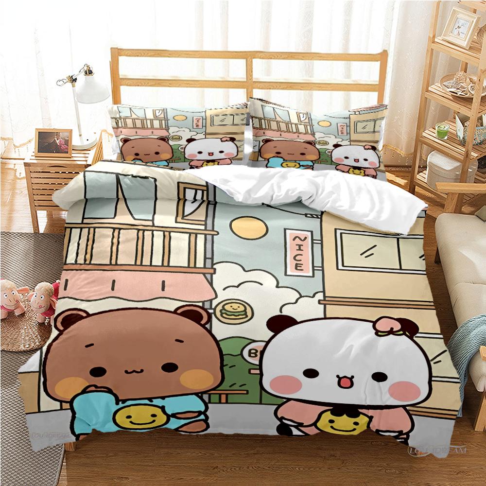 Süßer Bubu Dudu Cartoon Bär Panda Bettbezug Kawaii Bettwäsche-Sets Weicher Bettbezug und Kissenbezüge Single_Double_Queen_King Kid