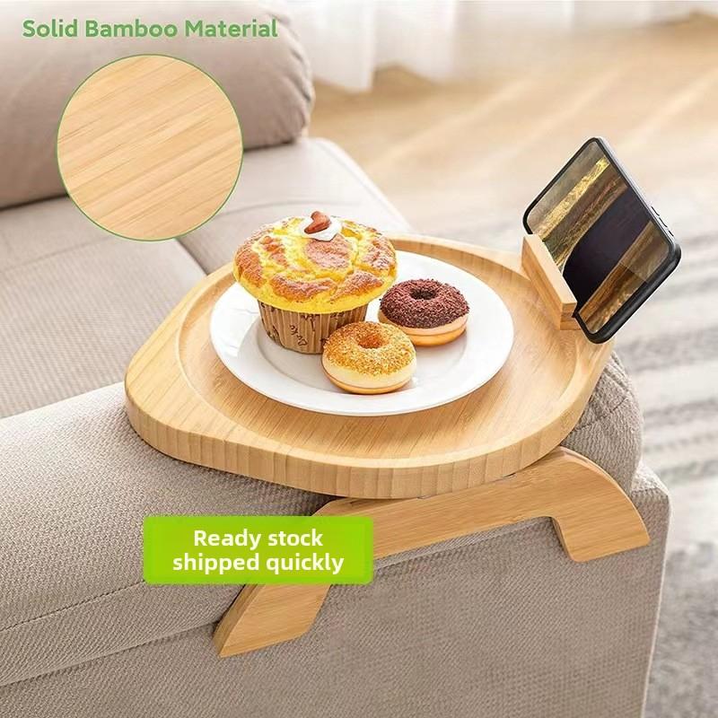 Bambus Sofa Snack Tablett Tisch, Clip-On Couch Armlehnen Organizer mit Handyhalter