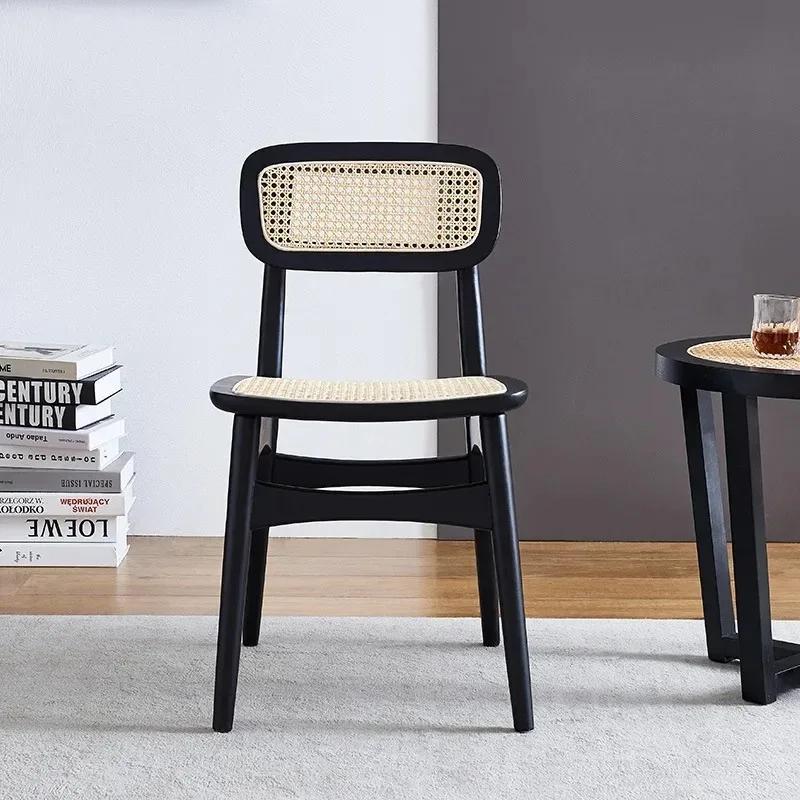 Nordic Wooden Rattan Dining Chairs Kitchen Living Room Armchair Dining Chairs Modern Ergonomic Cadeira Home Furniture