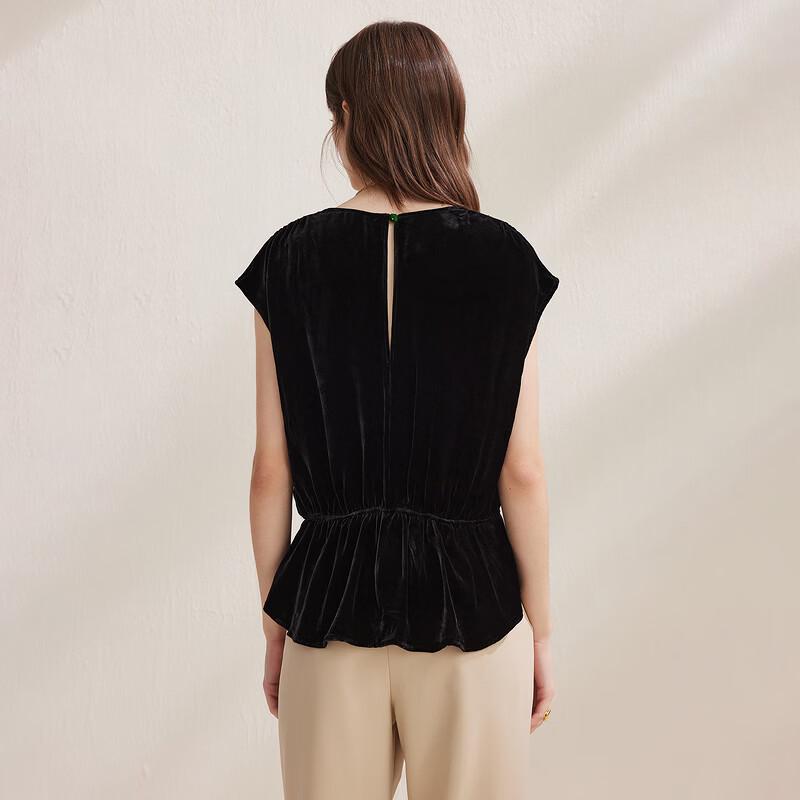 Women's V-Neck Velvet Texture Short Sleeve Top