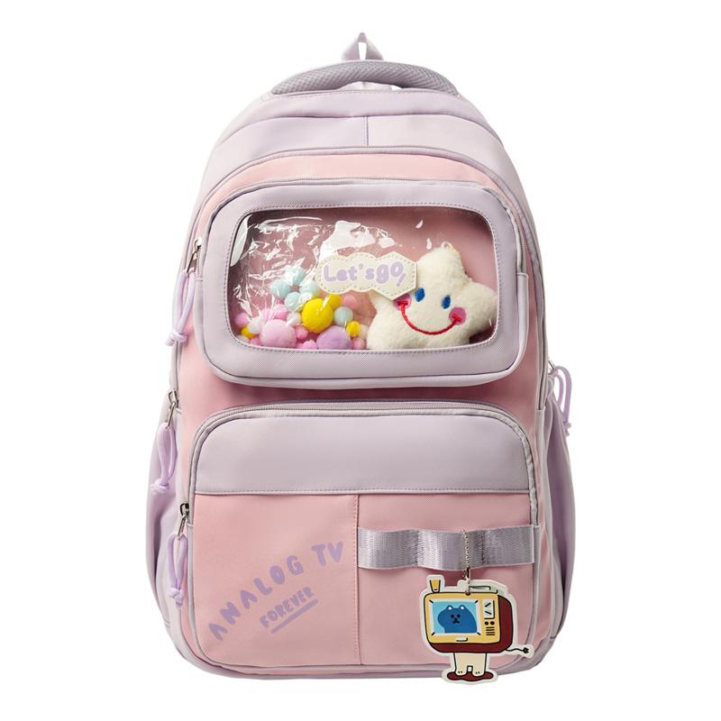 Color Block Backpack Large Capacity Student Schoolbag