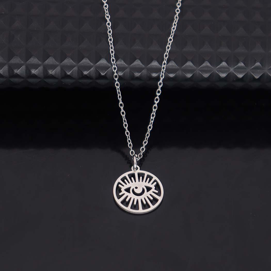 Cross-Border Fashion: Devil s Eye Stainless Steel Pendant Necklace, Simple & Versatile Clavicle Chain серебряный