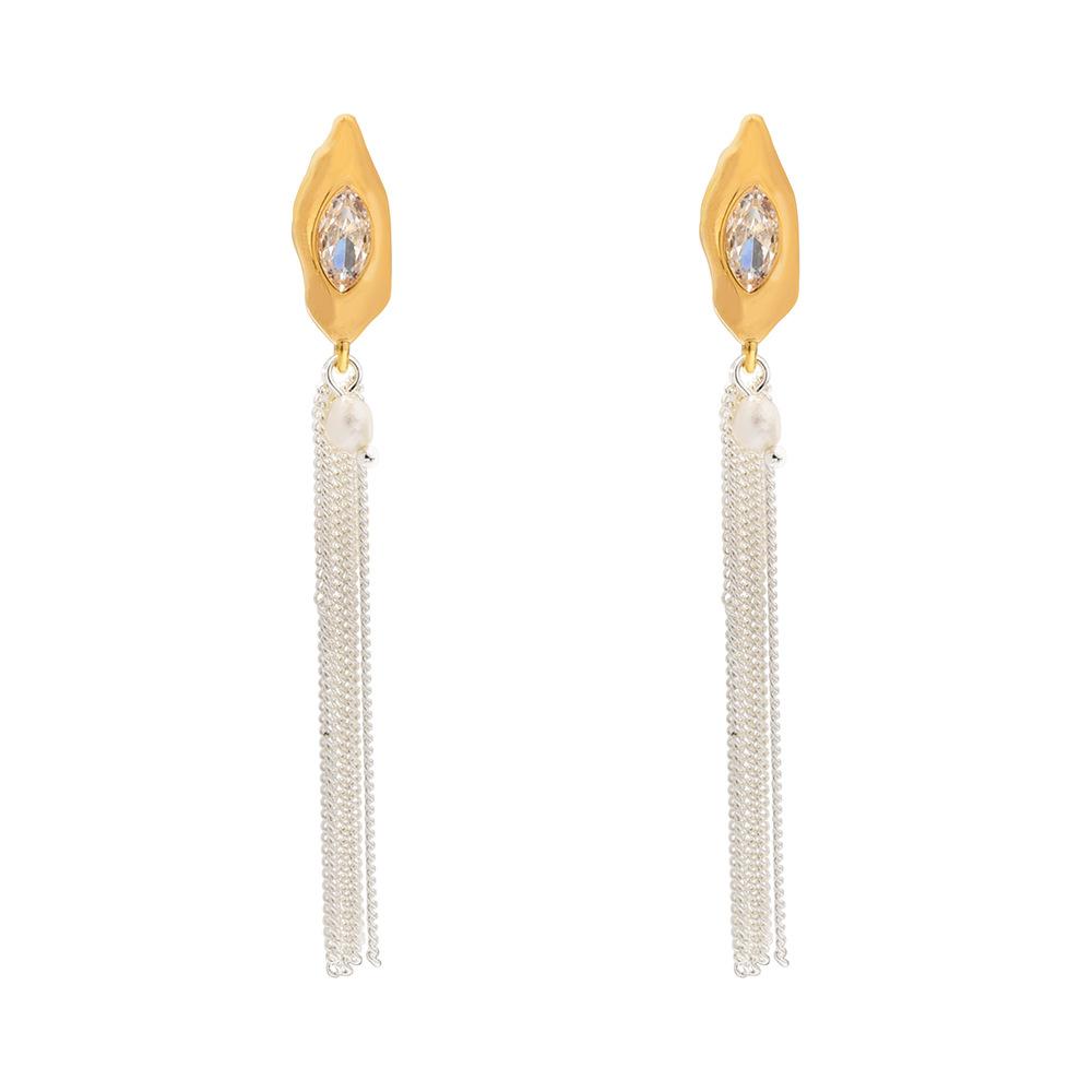 Elegant Long Tassel Chain Earrings, Luxury Pearl Drop Studs for Vacation
