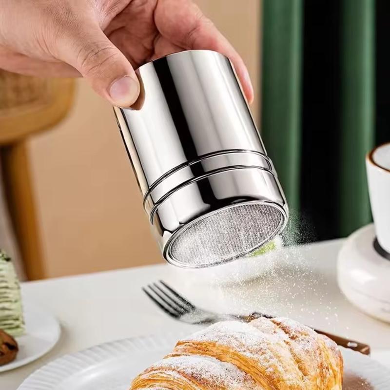 Saupoudreuse avec couvercle Poudre de cacao Café Acier inoxydable Saupoudreuse Seau à mailles fines Bouteille à épices Cuisine Maison