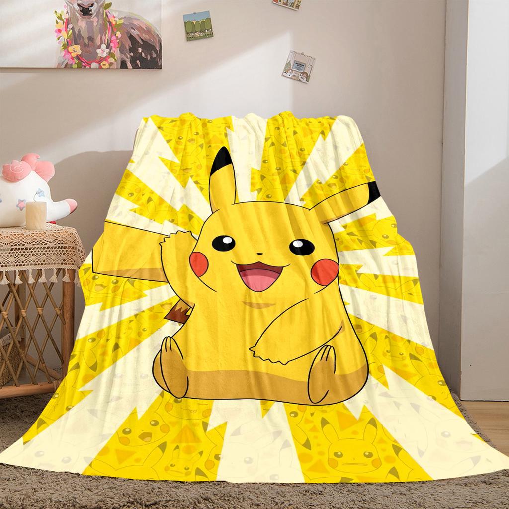 Pikachu Luxury Flannel Lightweight Blanket Home Decor Sofa Bed Travel Cover Family Gift For All-Season LXR118