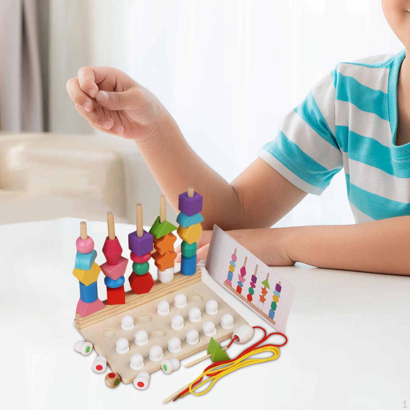 Wooden Beads Sequencing Toy Set Montessori Toys Stacking Blocks Lacing for Holiday Gifts