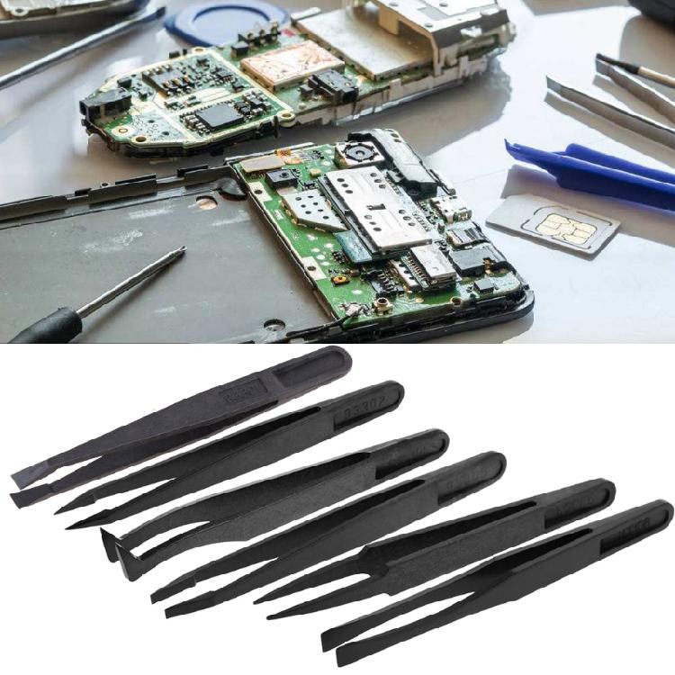6pcs Anti-static Tweezers Plastic Soft Elastic Set Industrial Repair Hand Tools